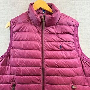 BRAND NEW Polo Ralph Lauren White Down Filled Pony Logo Puffer Vest Burgundy LG